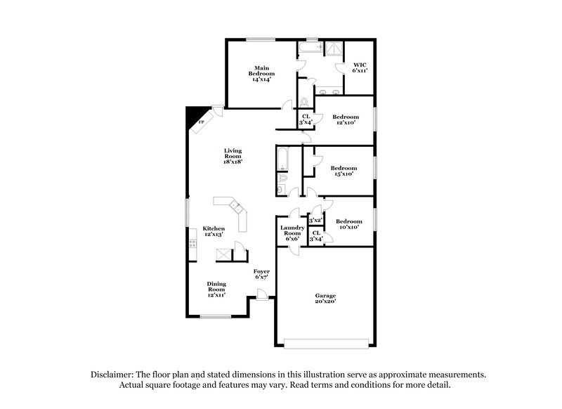 2,630/Mo, 5923 Woodoak Dr Dallas, TX 75249 Floor Plan View