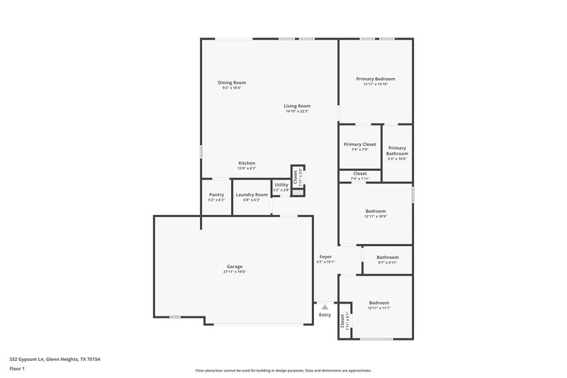 2,165/Mo, 332 Gypsum Ln Glenn Heights, TX 75154 Floor Plan View