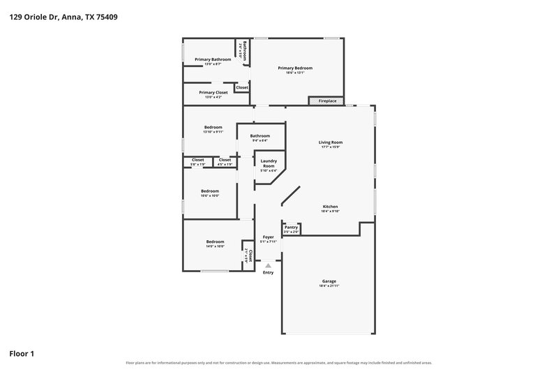 2,505/Mo, 129 Oriole Dr Anna, TX 75409 Floor Plan View