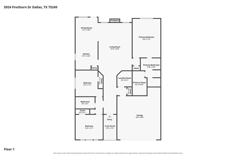 2,220/Mo, 5924 Firethorn Dr Dallas, TX 75249 Floor Plan View