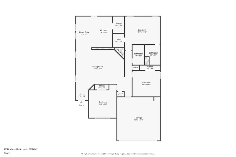 1,960/Mo, 16528 Woodside Dr Justin, TX 76247 Floor Plan View
