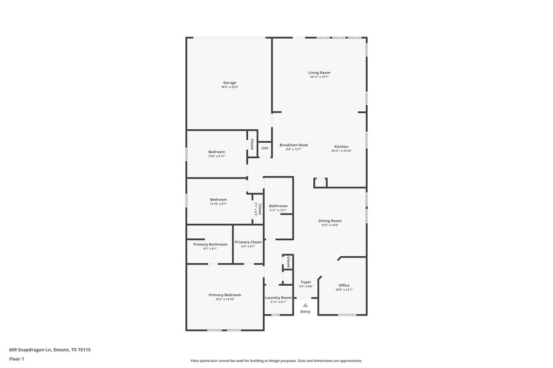 2,335/Mo, 609 Snapdragon Ln Desoto, TX 75115 Floor Plan View