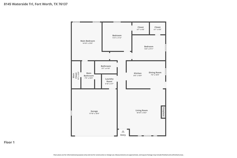 1,975/Mo, 8145 Waterside Trl Fort Worth, TX 76137 Floor Plan View