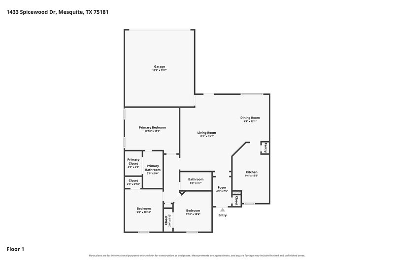 1,905/Mo, 1433 Spicewood Dr Mesquite, TX 75181 Floor Plan View