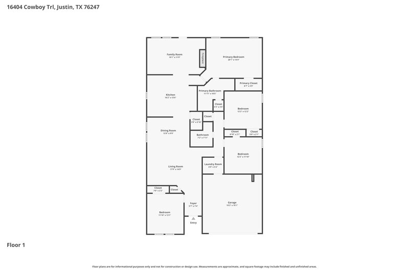 2,105/Mo, 16404 Cowboy Trl Justin, TX 76247 Floor Plan View