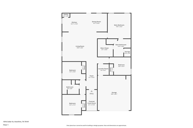 2,250/Mo, 1016 Cedar St Hutchins, TX 75141 Floorplan View