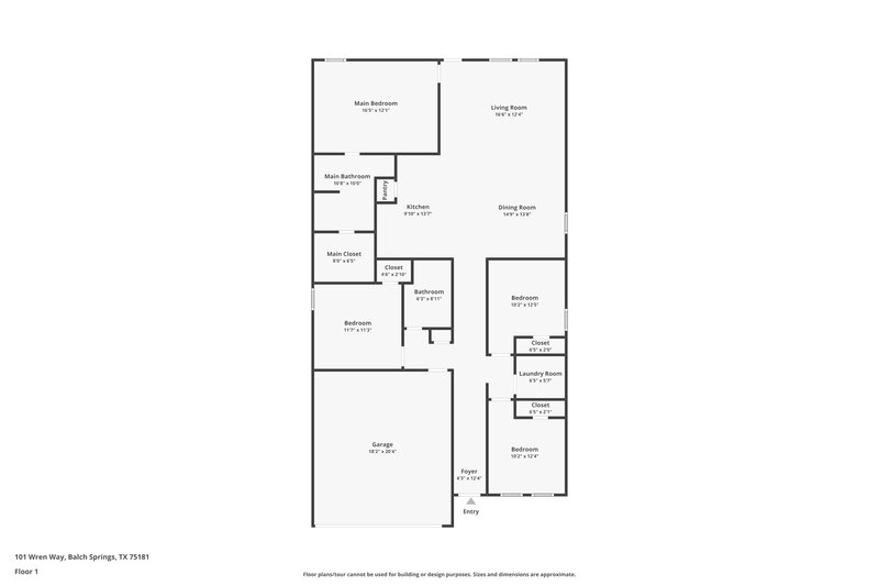 2,405/Mo, 101 Wren Way Balch Springs, TX 75181 Floor Plan View