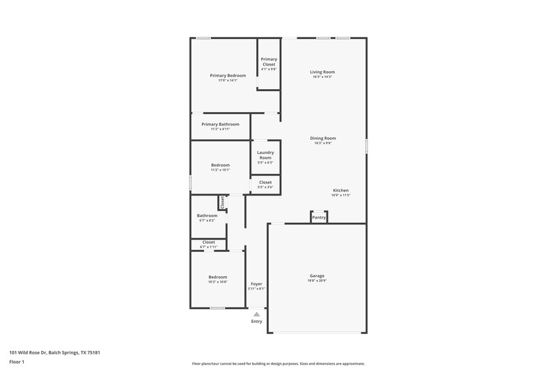 1,940/Mo, 101 Wild Rose Dr Balch Springs, TX 75181 Floor Plan View