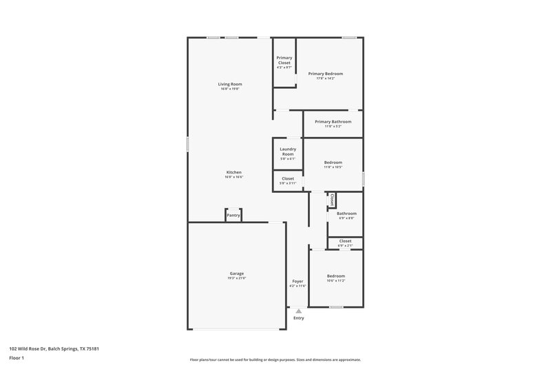 1,865/Mo, 102 Wild Rose Dr Balch Springs, TX 75181 Floor Plan View