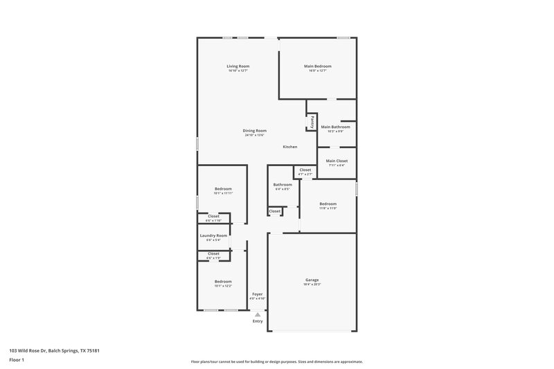 2,040/Mo, 103 Wild Rose Dr Balch Springs, TX 75181 Floor Plan View