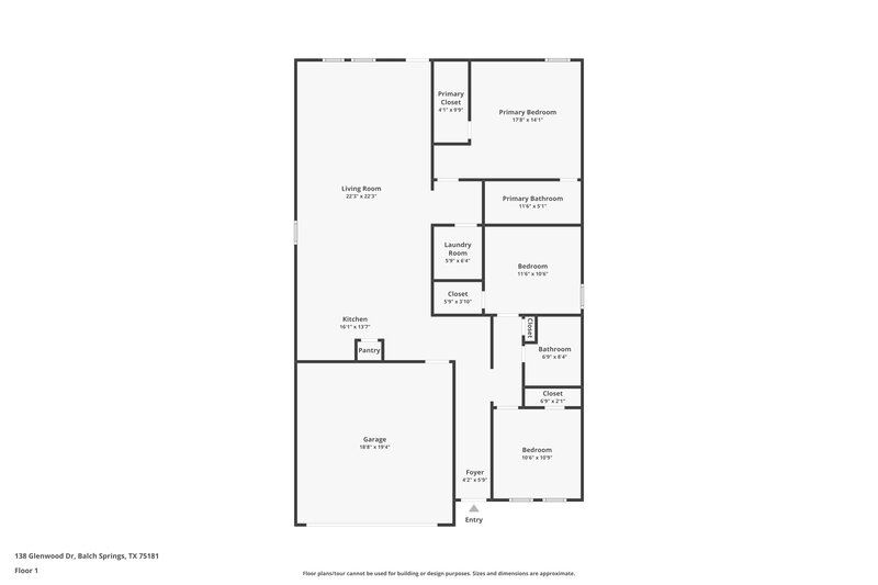 1,840/Mo, 138 Glenwood Dr Balch Springs, TX 75181 Floor Plan View