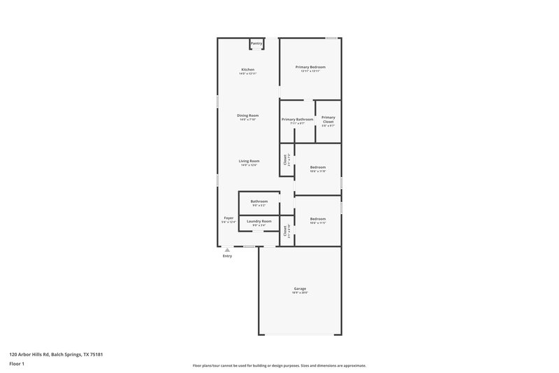 1,910/Mo, 120 Arbor Hills Road Balch Springs, TX 75181 Floor Plan View