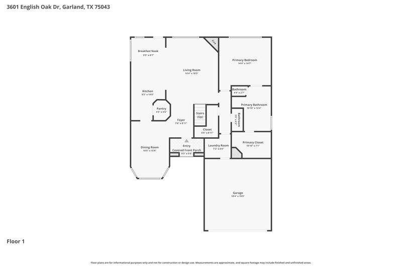 2,550/Mo, 3601 English Oak Dr Garland, TX 75043 Floor Plan View