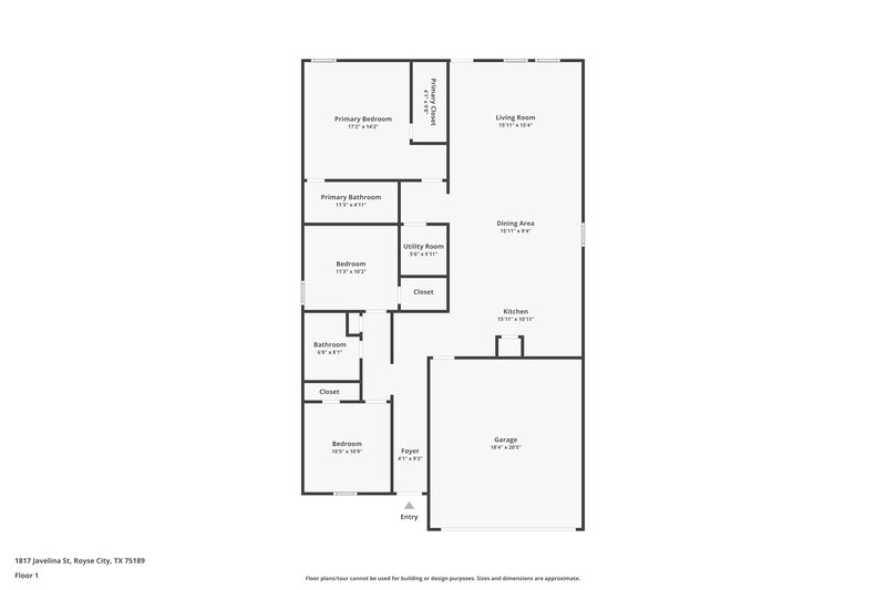 1,780/Mo, 1817 Javelina St Royse City, TX 75189 Floor Plan View