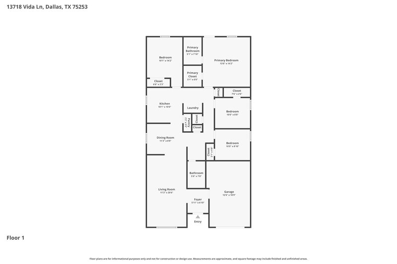 1,905/Mo, 13718 Vida Ln Dallas, TX 75253 Floor Plan View
