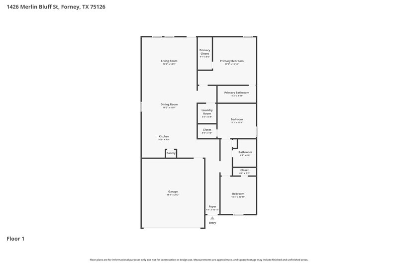 1,940/Mo, 1426 Merlin Bluff St Forney, TX 75126 Floor Plan View