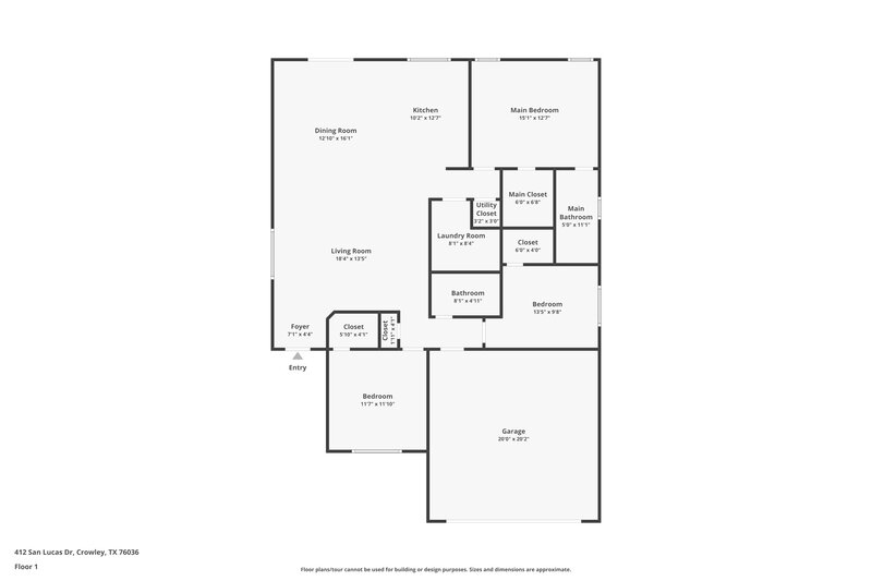 1,925/Mo, 412 San Lucas Dr Crowley, TX 76036 Floor Plan View