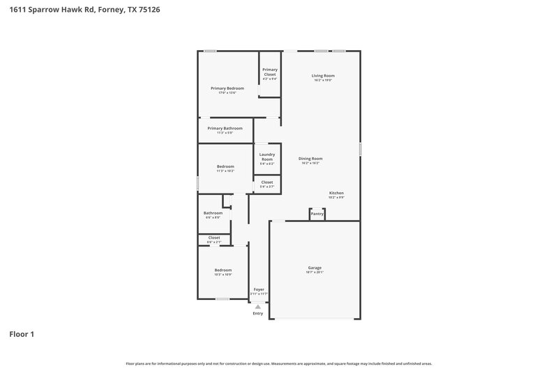 2,015/Mo, 1611 Sparrow Hawk Rd Forney, TX 75126 Floor Plan View