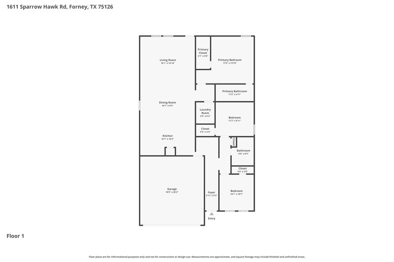 1,940/Mo, 1621 Sparrow Hawk Rd Forney, TX 75126 Floor Plan View
