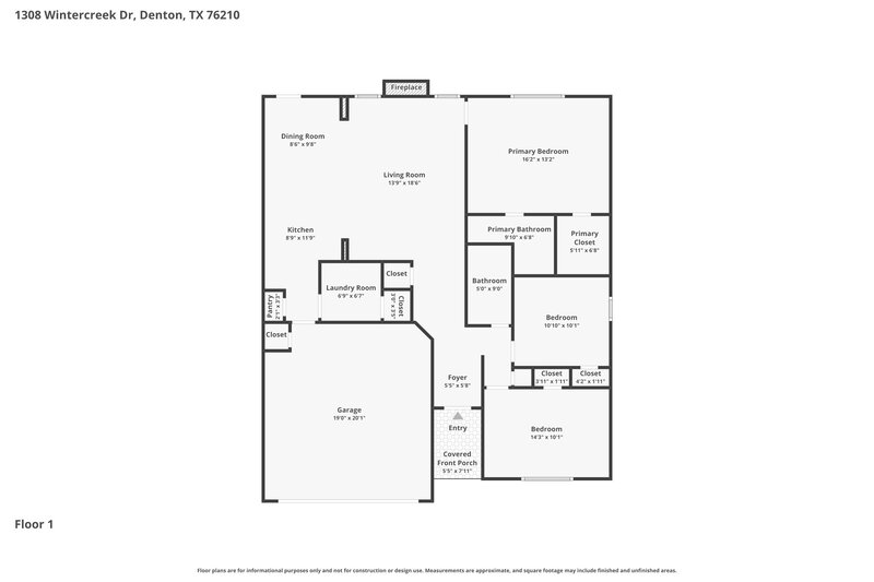 1,905/Mo, 1308 Wintercreek Dr Denton, TX 76210 Floor Plan View