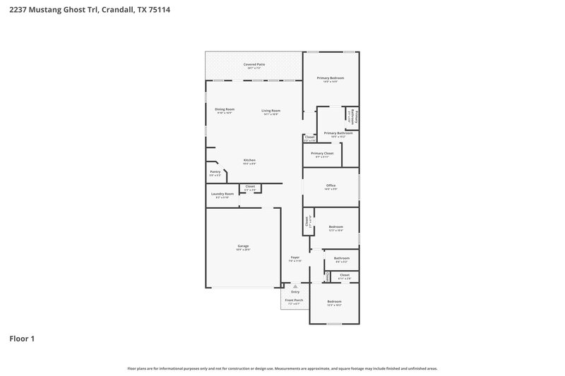 2,225/Mo, 2237 Mustang Ghost Trl Crandall, TX 75114 Floorplan View