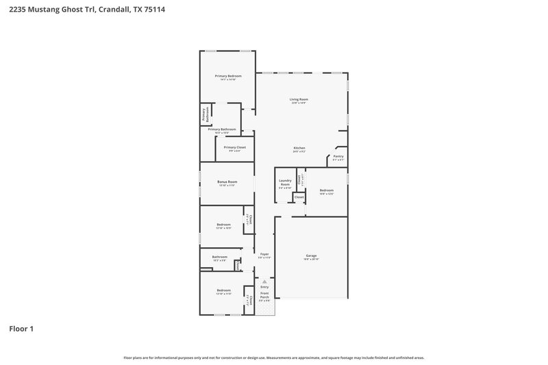 2,290/Mo, 2235 Mustang Ghost Trl Crandall, TX 75114 Floor Plan View