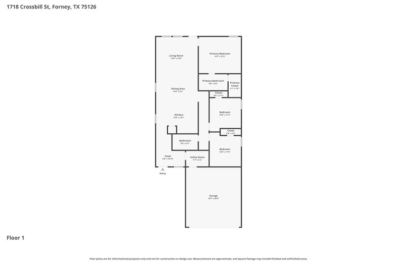 1,810/Mo, 1718 Crossbill St Forney, TX 75126 Floor Plan View