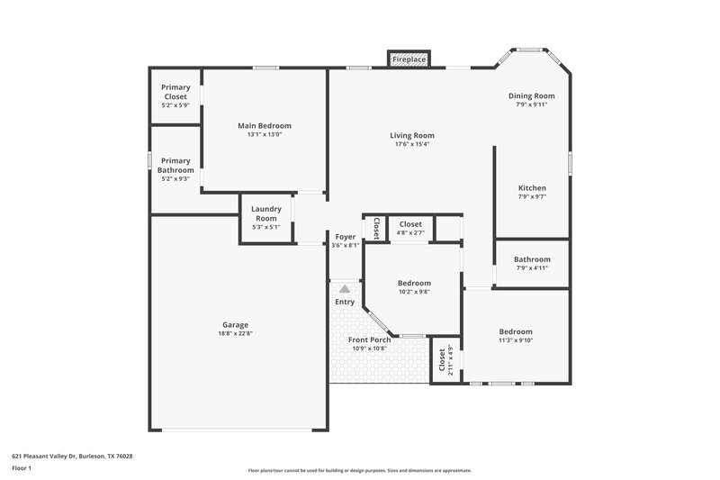 1,740/Mo, 621 Pleasant Valley Dr Burleson, TX 76028 Floor Plan View