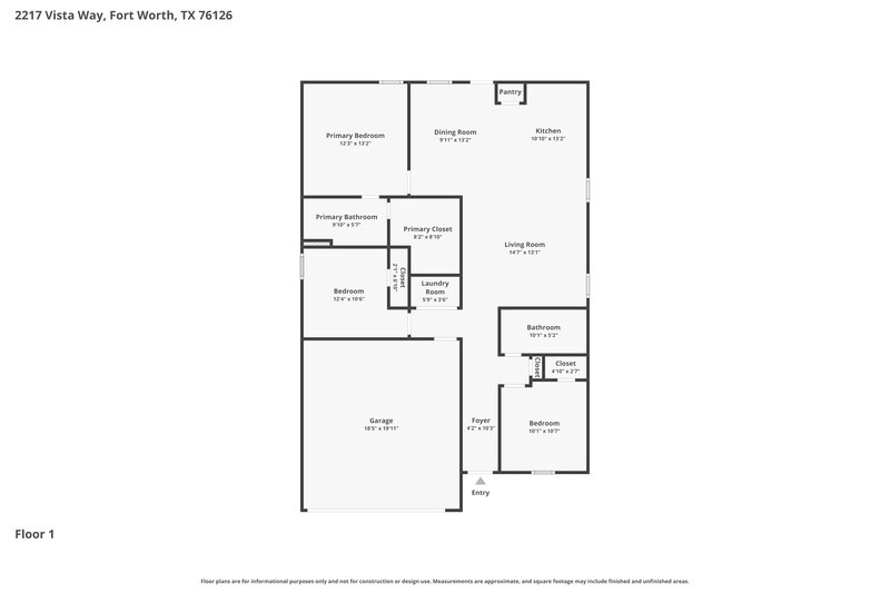 2,095/Mo, 2217 La Vista Ln Fort Worth, TX 76108 Floor Plan View