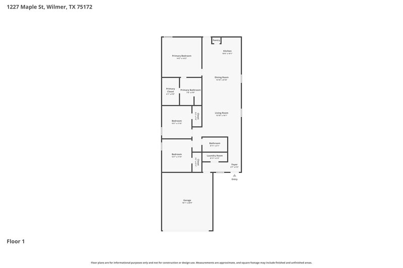 1,880/Mo, 1227 Maple St Wilmer, TX 75172 Floor Plan View