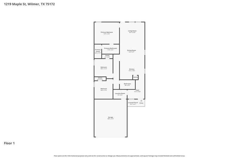1,955/Mo, 1219 Maple St Wilmer, TX 75172 Floor Plan View