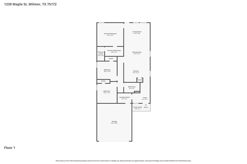 2,060/Mo, 1239 Maple St Wilmer, TX 75172 Floorplan View