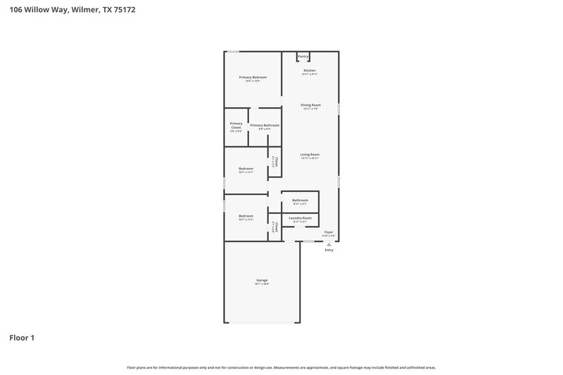 2,025/Mo, 106 Willow Way Wilmer, TX 75172 Floor Plan View