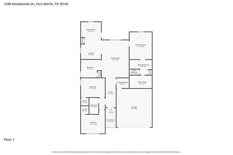 2,280/Mo, 1540 Woodwinds Dr Fort Worth, TX 76140 Floorplan View