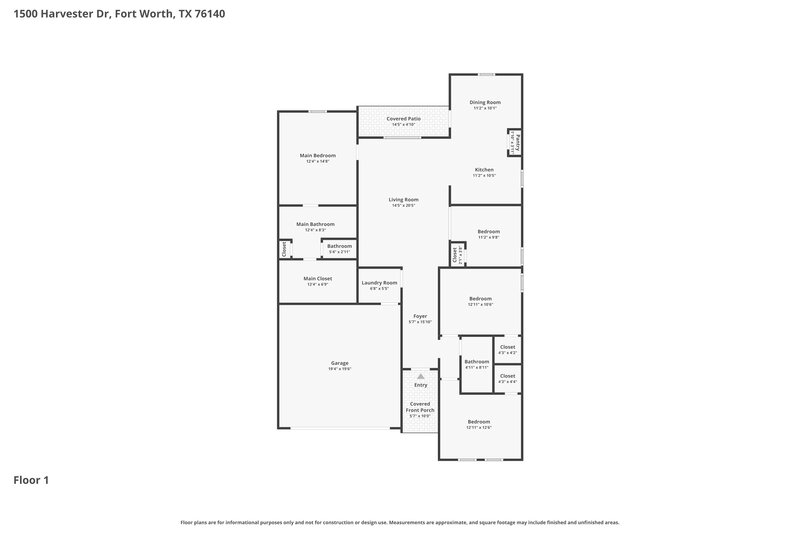2,280/Mo, 1500 Harvester Dr Fort Worth, TX 76140 Floor Plan View