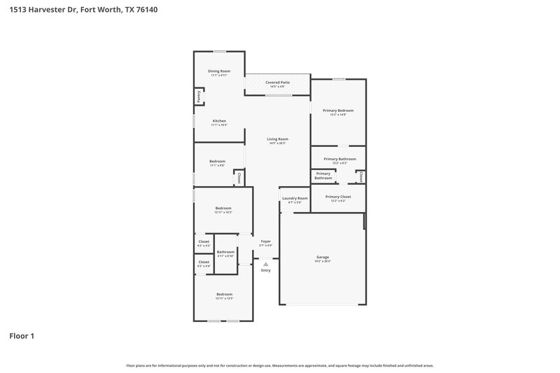 2,085/Mo, 1513 Harvester Dr Fort Worth, TX 76140 Floorplan View