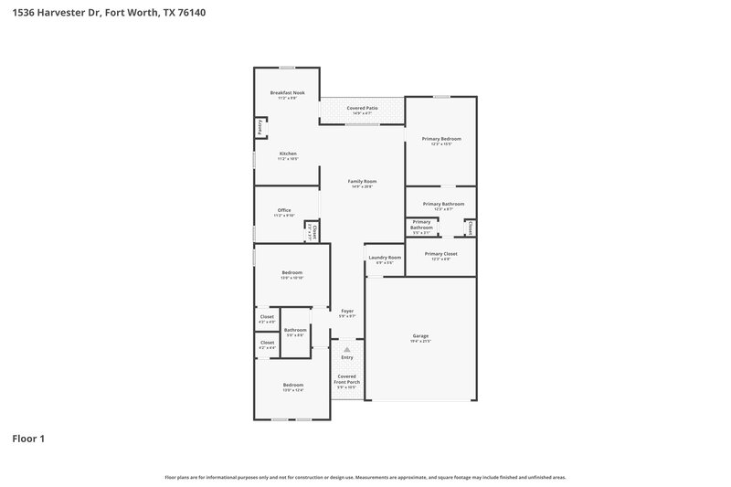 2,045/Mo, 1536 Harvester Dr Fort Worth, TX 76140 Floor Plan View