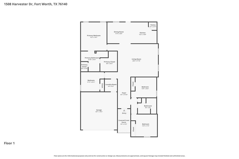 2,328/Mo, 1508 Harvester Dr Fort Worth, TX 76140 Floor Plan View