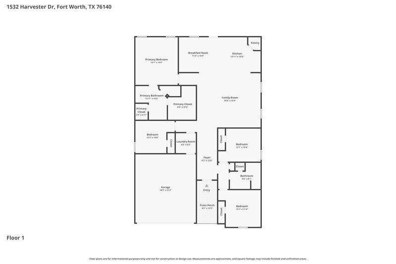2,175/Mo, 1532 Harvester Dr Fort Worth, TX 76140 Floor Plan View