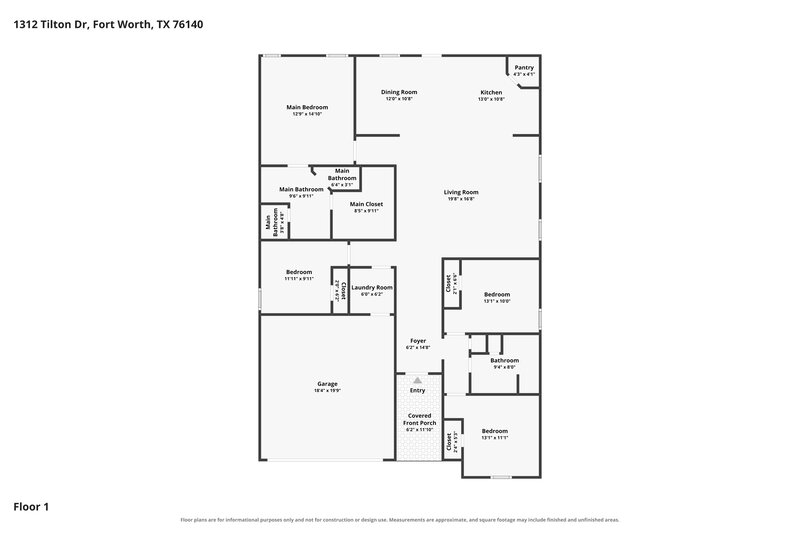 2,175/Mo, 1312 Tilton Dr Fort Worth, TX 76140 Floor Plan View