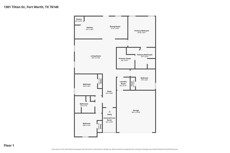 2,175/Mo, 1301 Tilton Dr Fort Worth, TX 76140 Floor Plan View