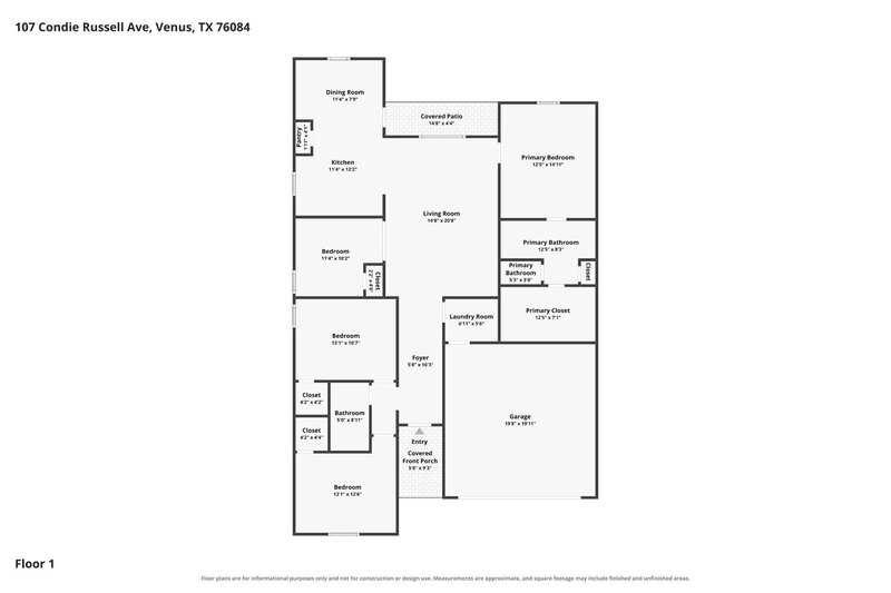 2,300/Mo, 107 Condie Russell Ave Venus, TX 76084 Floorplan View