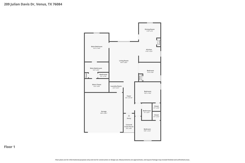 2,300/Mo, 209 Julian Davis Dr Venus, TX 76084 Floorplan View