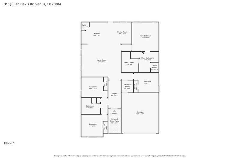 2,355/Mo, 315 Julian Davis Dr Venus, TX 76084 Floorplan View