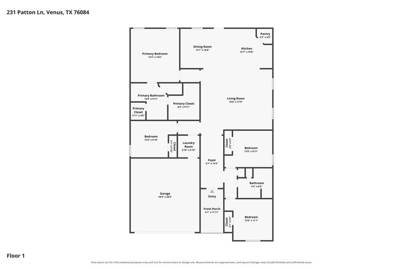 2,355/Mo, 231 Patton Ln Venus, TX 76084 Floor Plan View