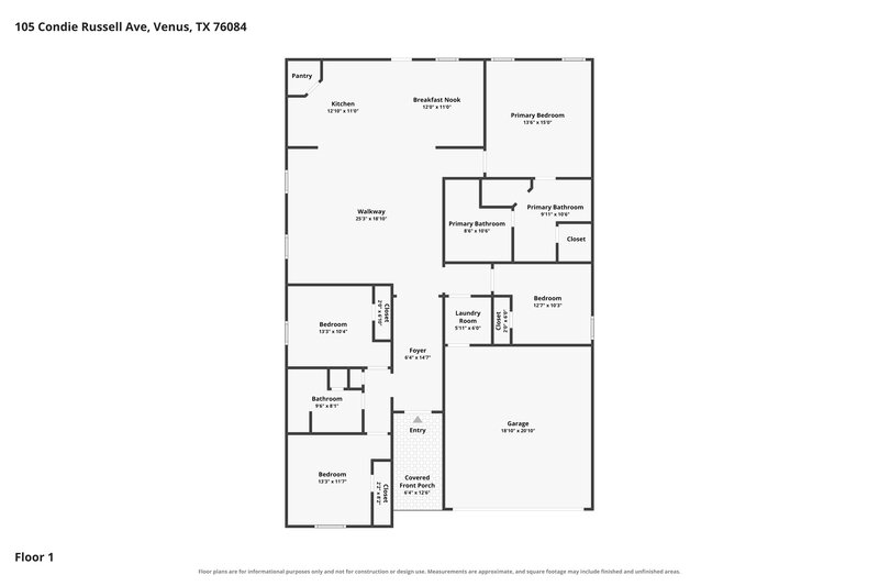 2,355/Mo, 105 Condie Russell Ave Venus, TX 76084 Floor Plan View