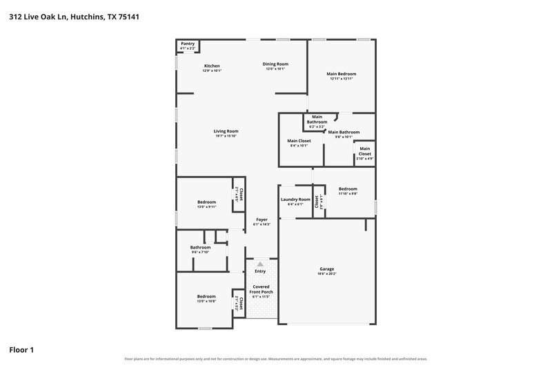 2,400/Mo, 312 Live Oak Ln Hutchins, TX 75141 Floor Plan View