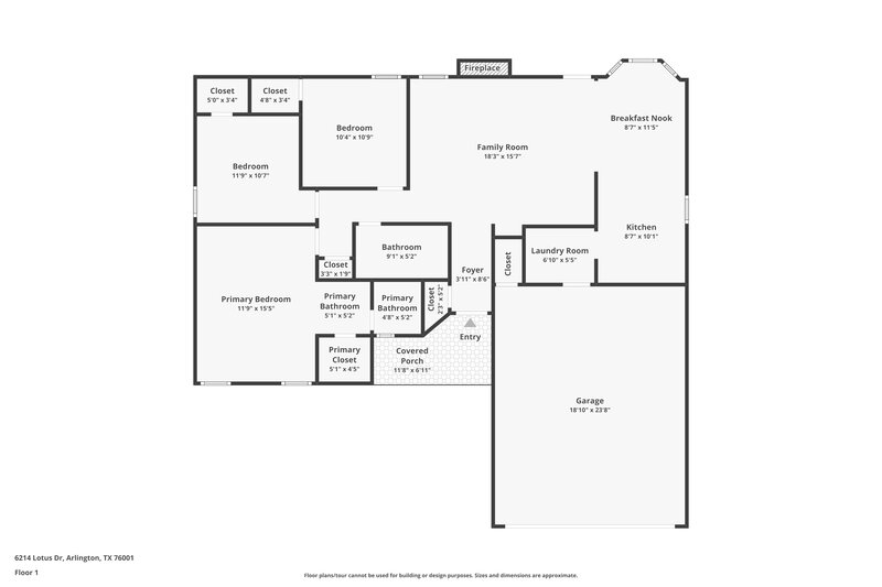 1,890/Mo, 6214 Lotus Dr Arlington, TX 76001 Floor Plan View