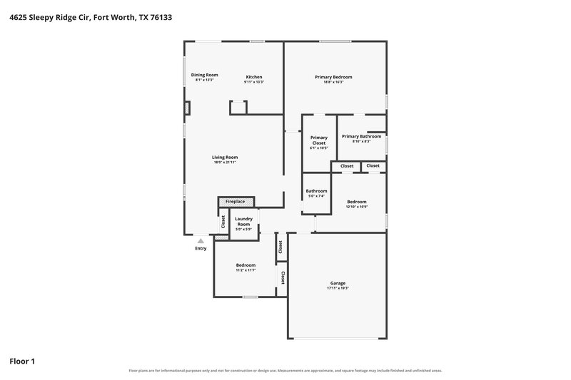 2,000/Mo, 4625 Sleepy Ridge Cir Fort Worth, TX 76133 Floor Plan View