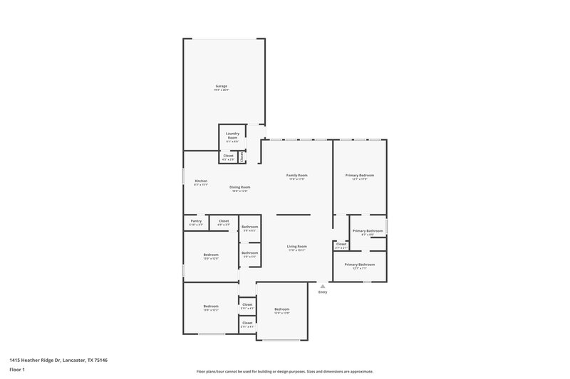 2,160/Mo, 1415 Heather Ridge Dr Lancaster, TX 75146 Floorplan View